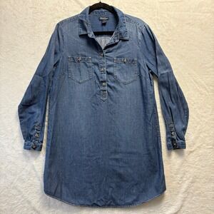 Lucky Brand Shirt Dress Women Sz Large Blue Denim Chambray Long Sleeve Button Up